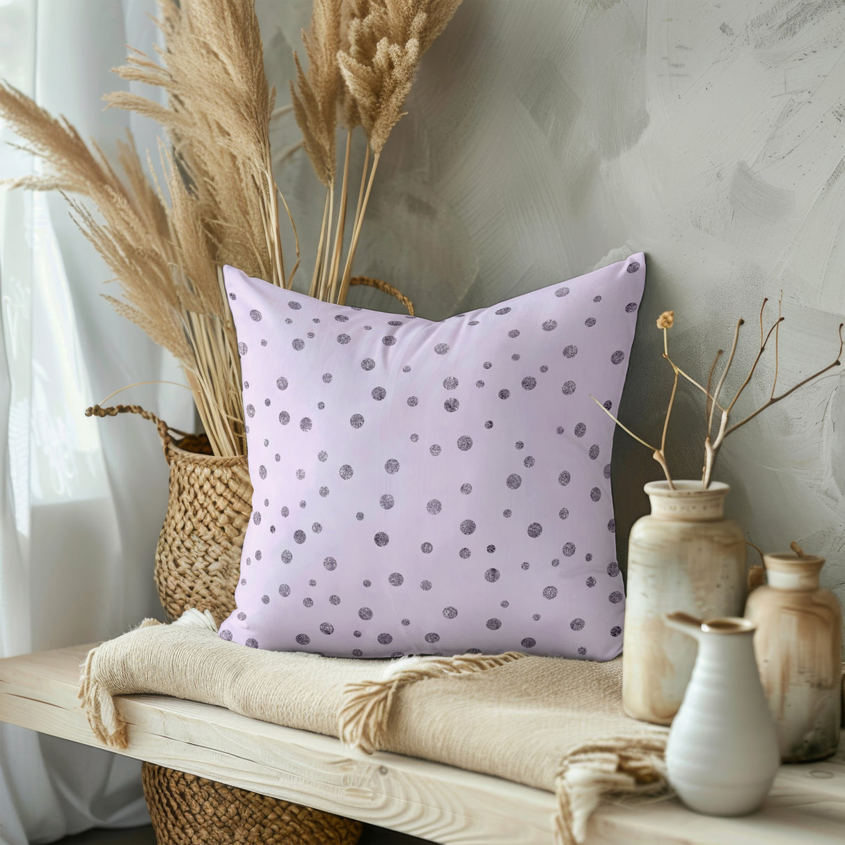 Glittering Lavender Dots Square Pillow