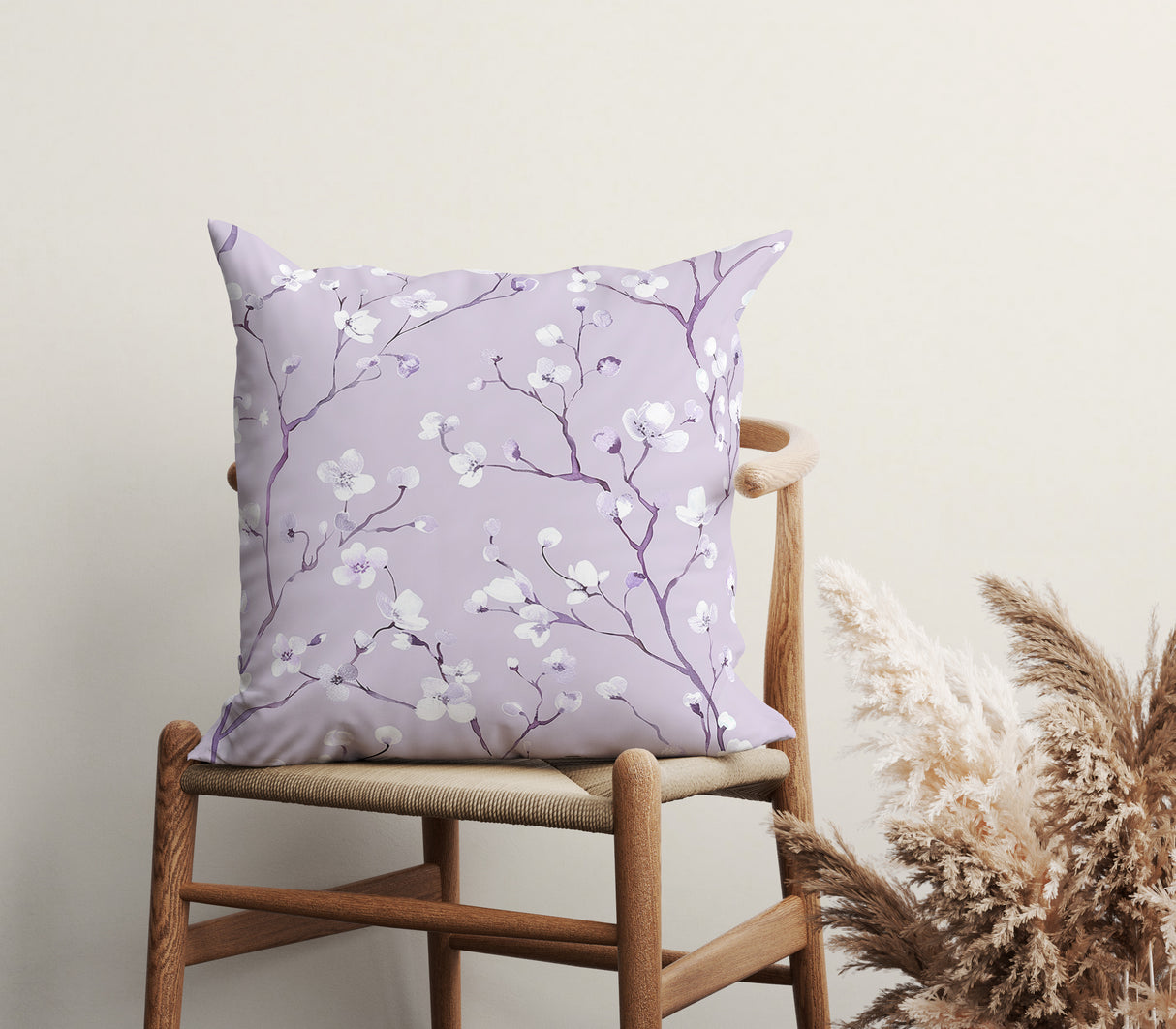 Lavender Blossom Branches Square Pillow