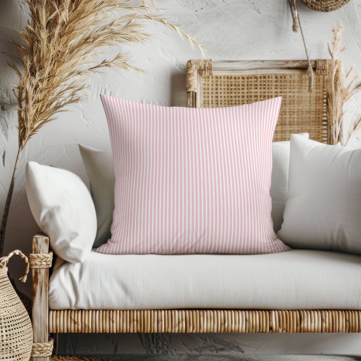 Preppy Pink Stripes Square Pillow