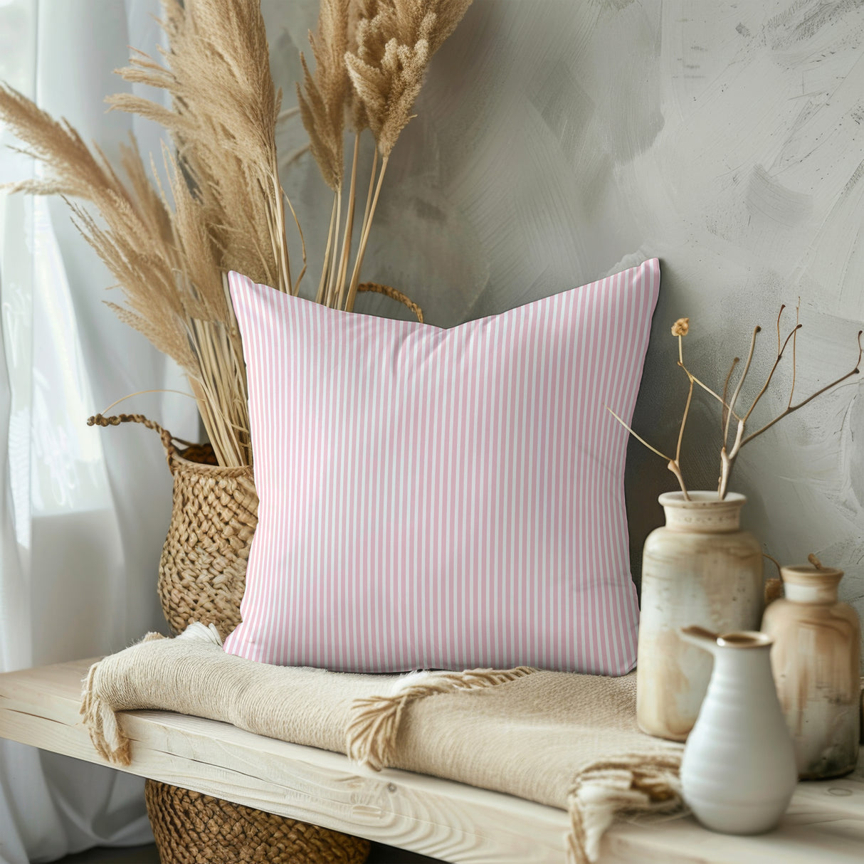 Preppy Pink Stripes Square Pillow