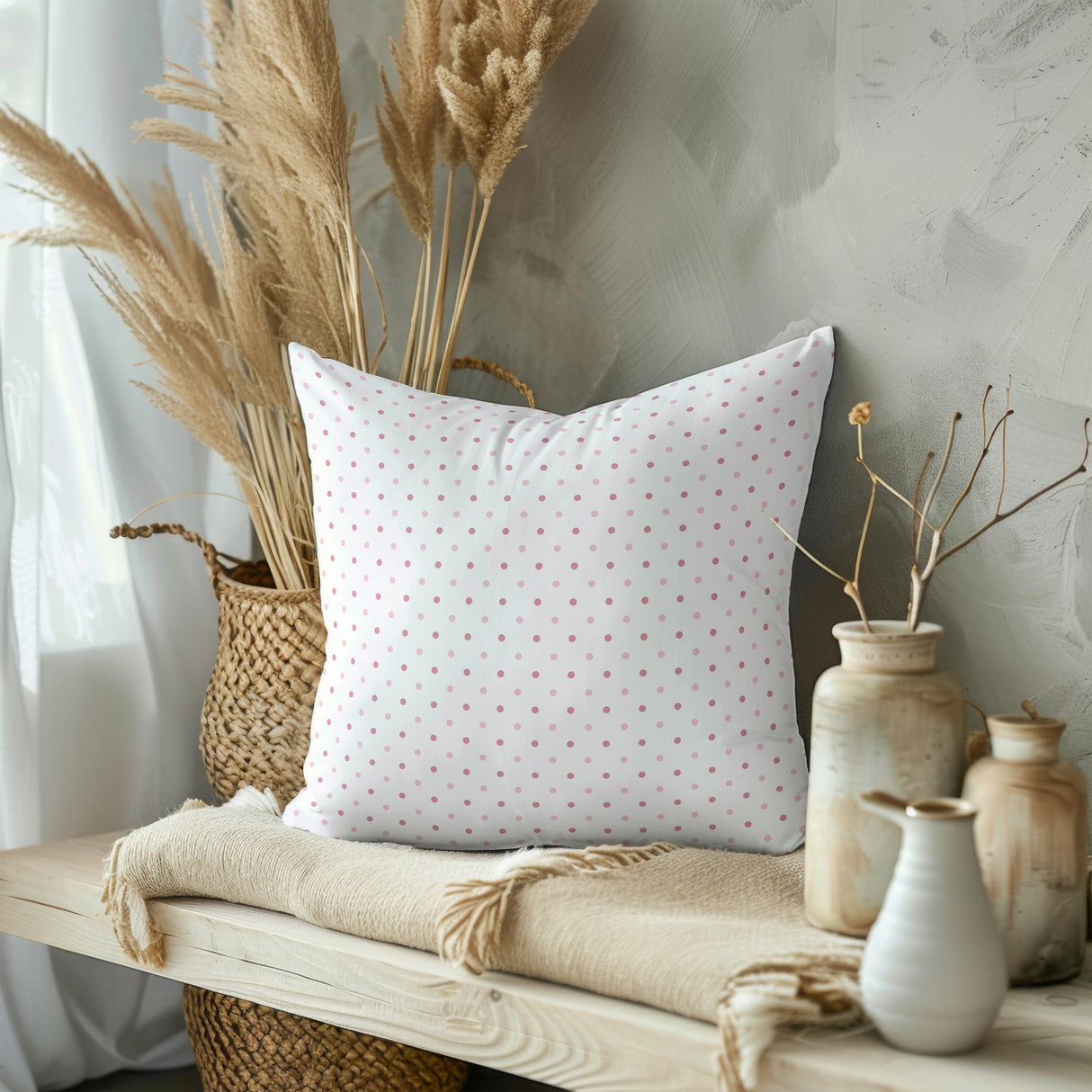 Preppy Pink Polka Dots Square Pillow