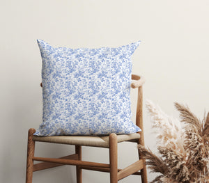 Blue Floral Toile Square Pillow