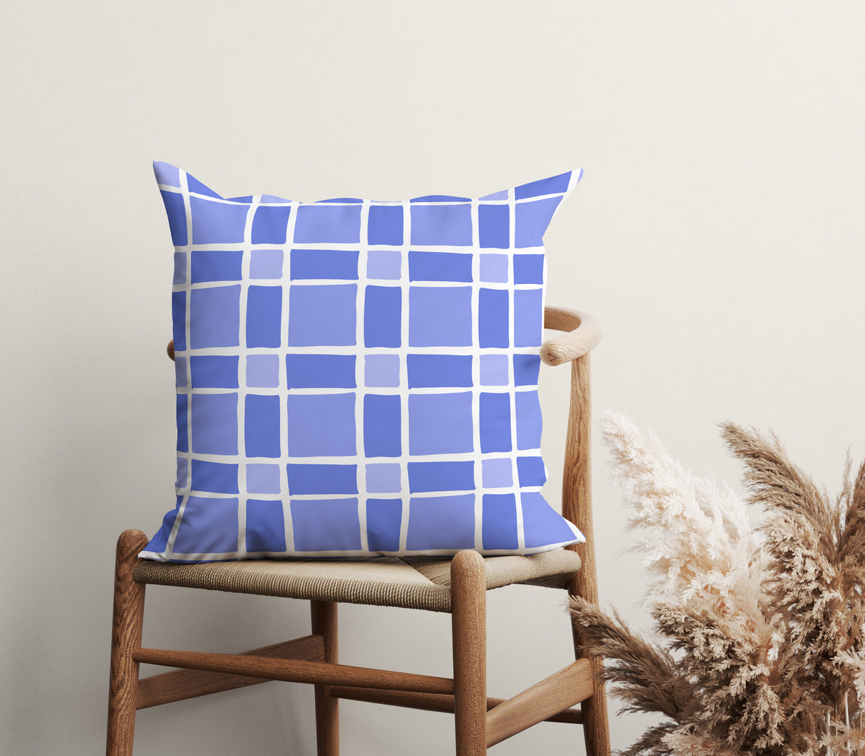 Blue Grid Harmony Square Pillow