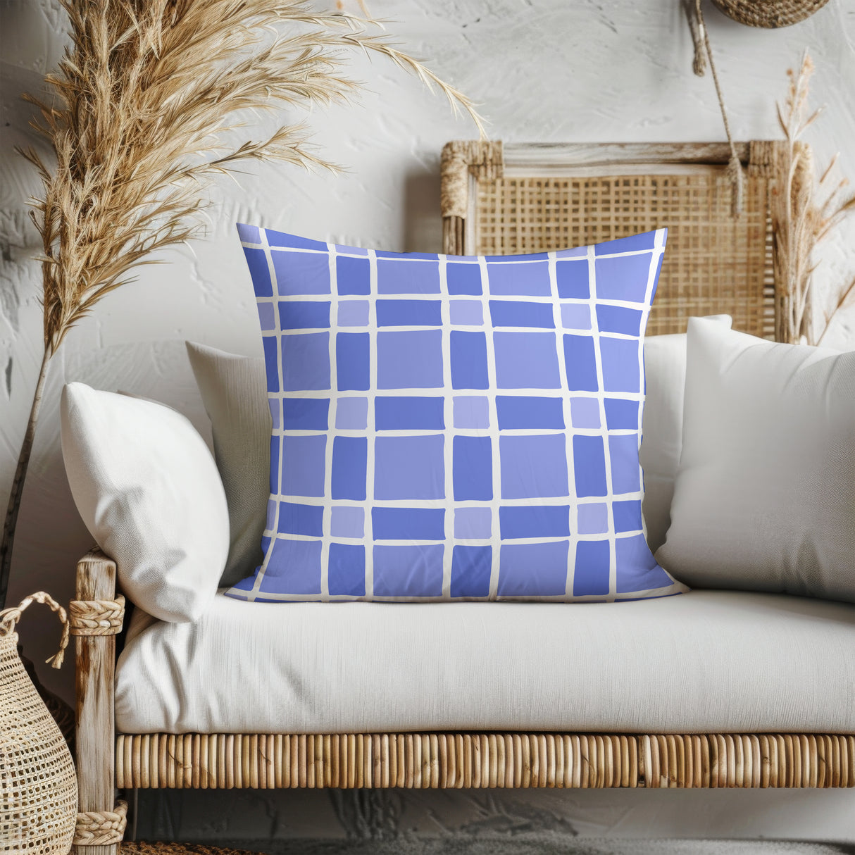 Blue Grid Harmony Square Pillow