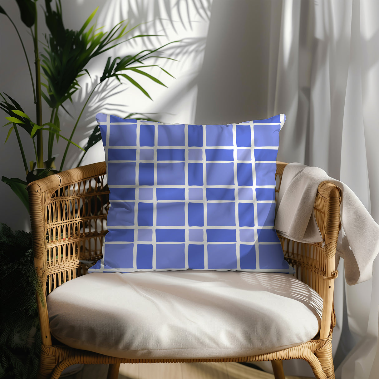 Blue Grid Harmony Square Pillow