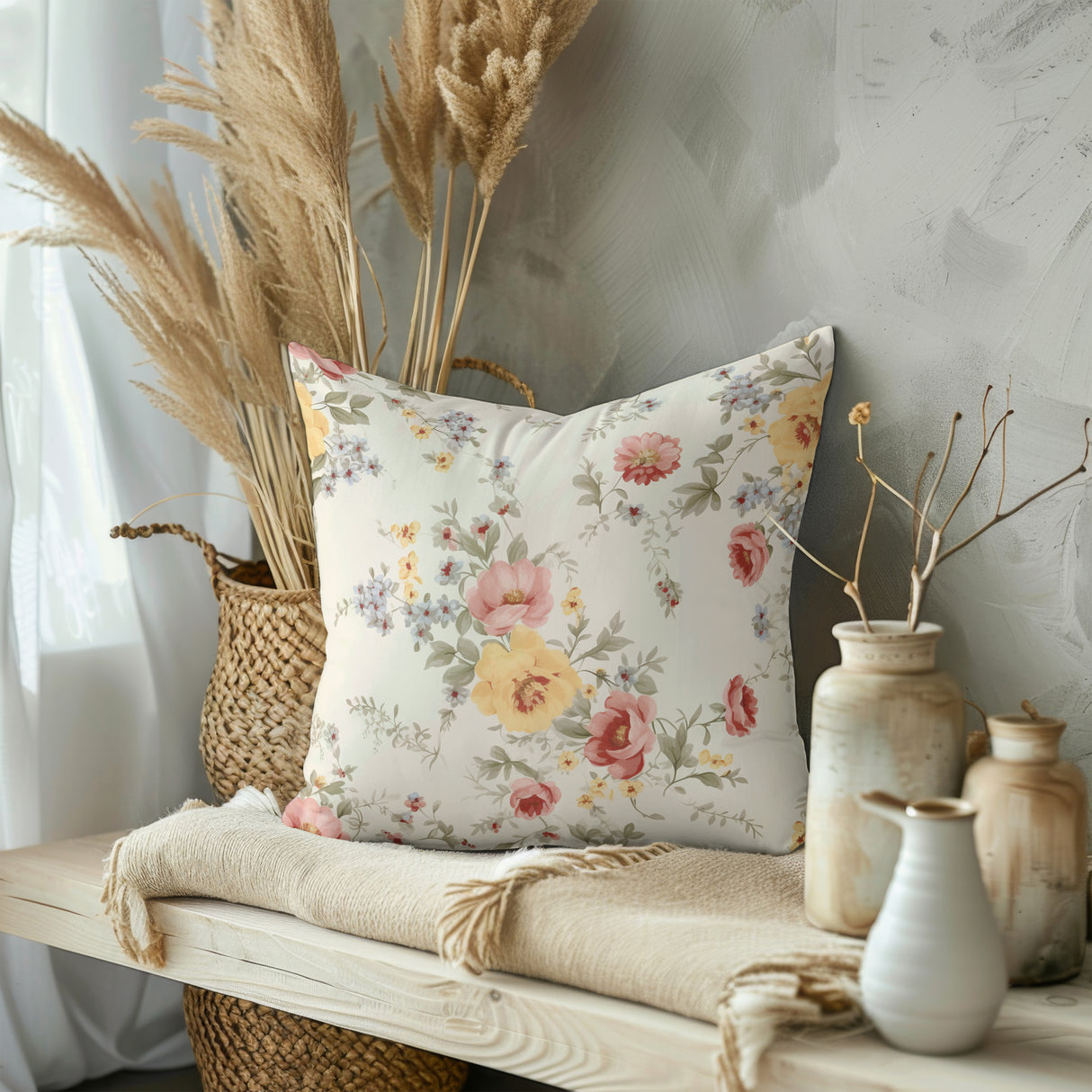 Cottage Wildflowers Square Pillow