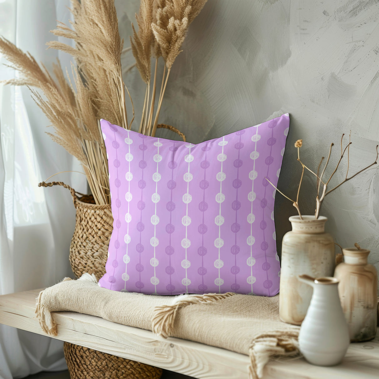 Whimsical String Blooms Square Pillow