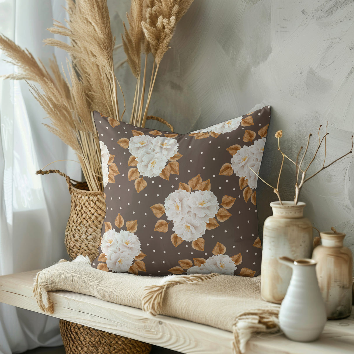 Rustic Floral Elegance Square Pillow