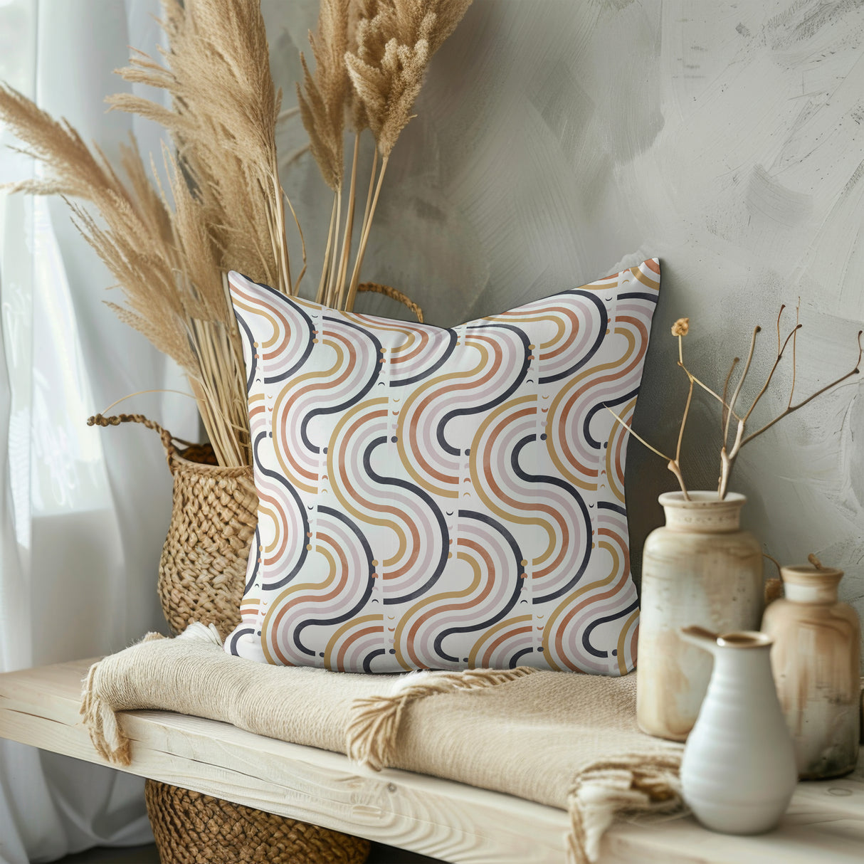 Retro Rhythm Waves Square Pillow