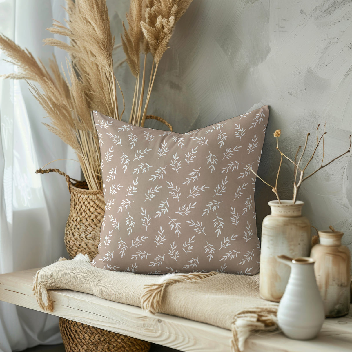 Serene Leaf Elegance Square Pillow