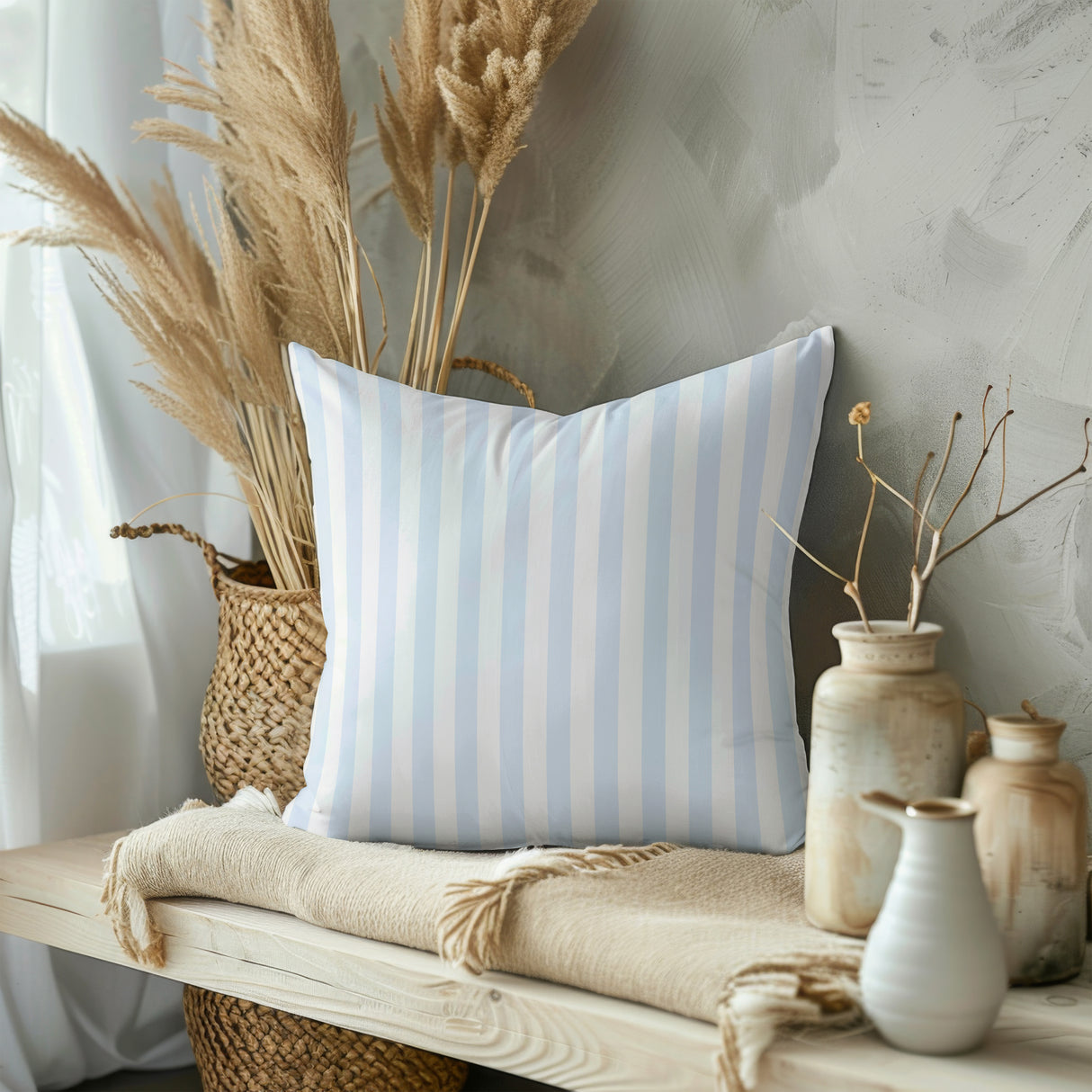 Serene Coastal Stripes Square Pillow