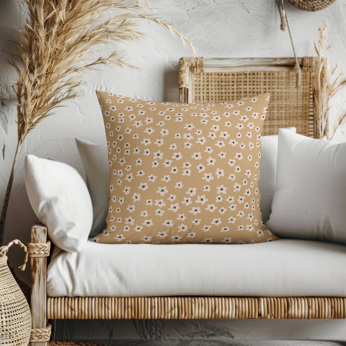 Golden Blossom Bliss Square Pillow