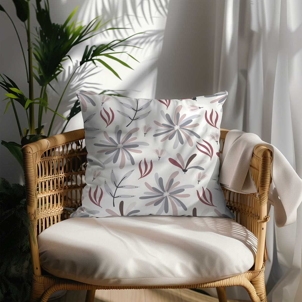 Soft Blush Flora Square Pillow