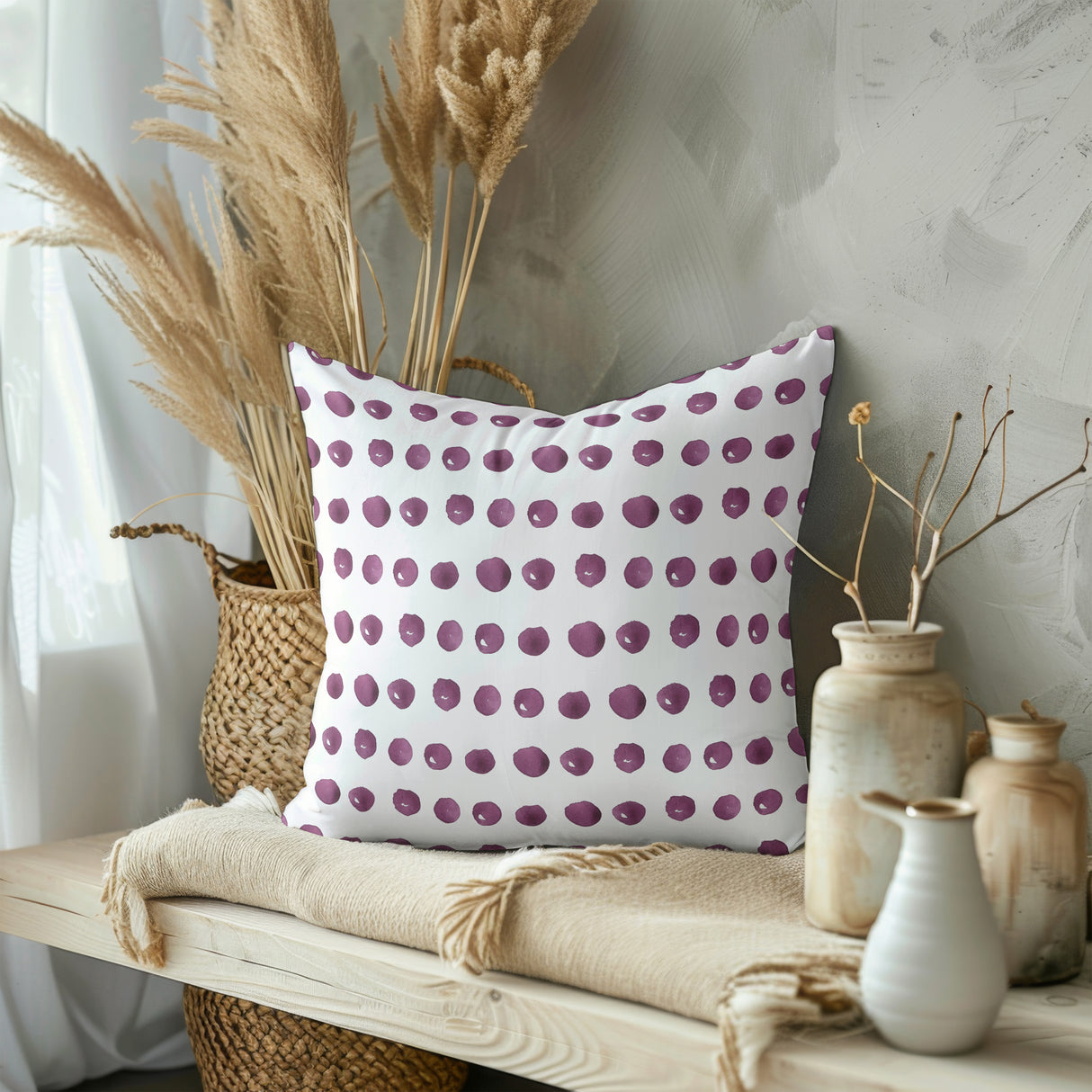 Watercolor Plum Dots Square Pillow