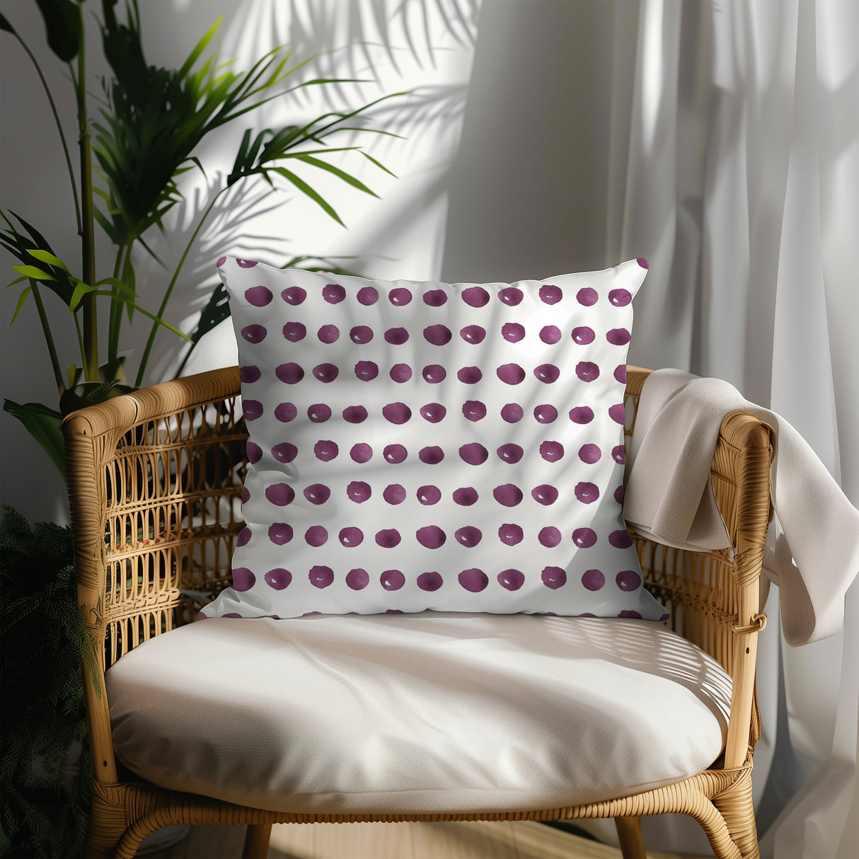 Watercolor Plum Dots Square Pillow