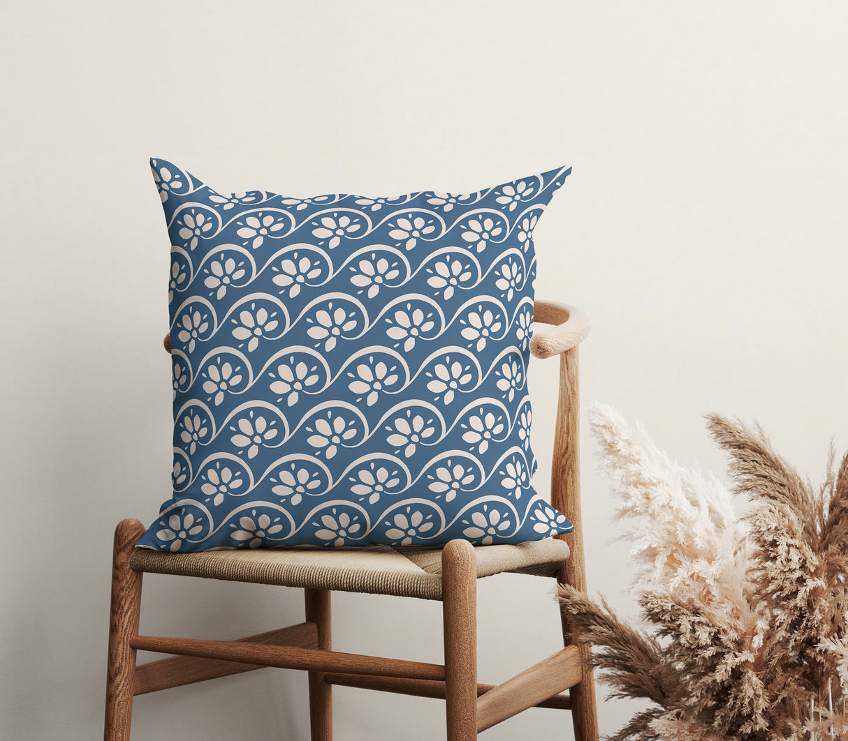 Nautical Floral Swirls Square Pillow