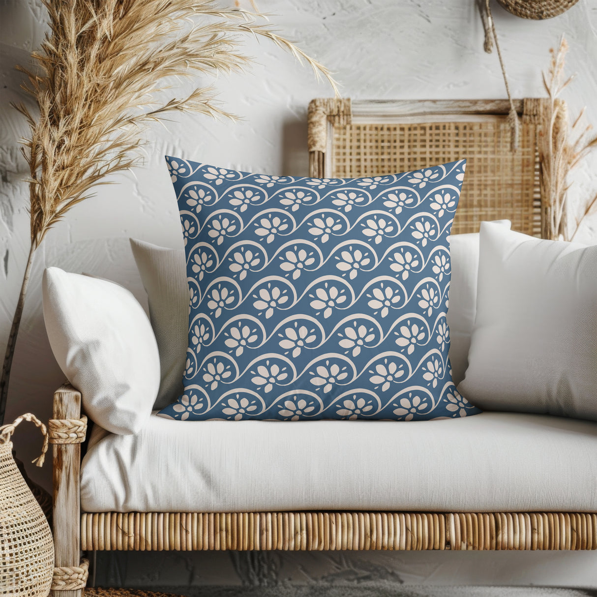 Nautical Floral Swirls Square Pillow