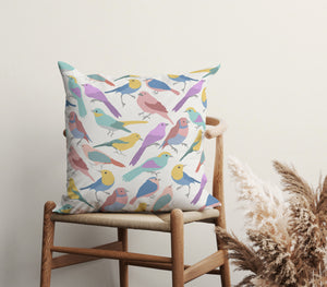 Pastel Bird Symphony Square Pillow