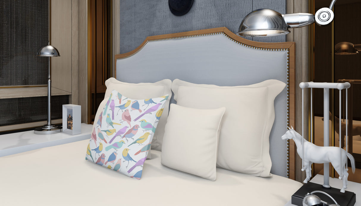 Pastel Bird Symphony Square Pillow