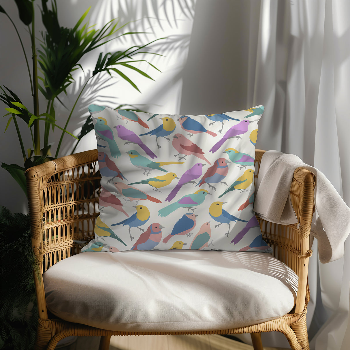 Pastel Bird Symphony Square Pillow