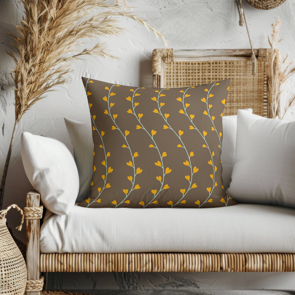 Golden Vine Elegance Square Pillow