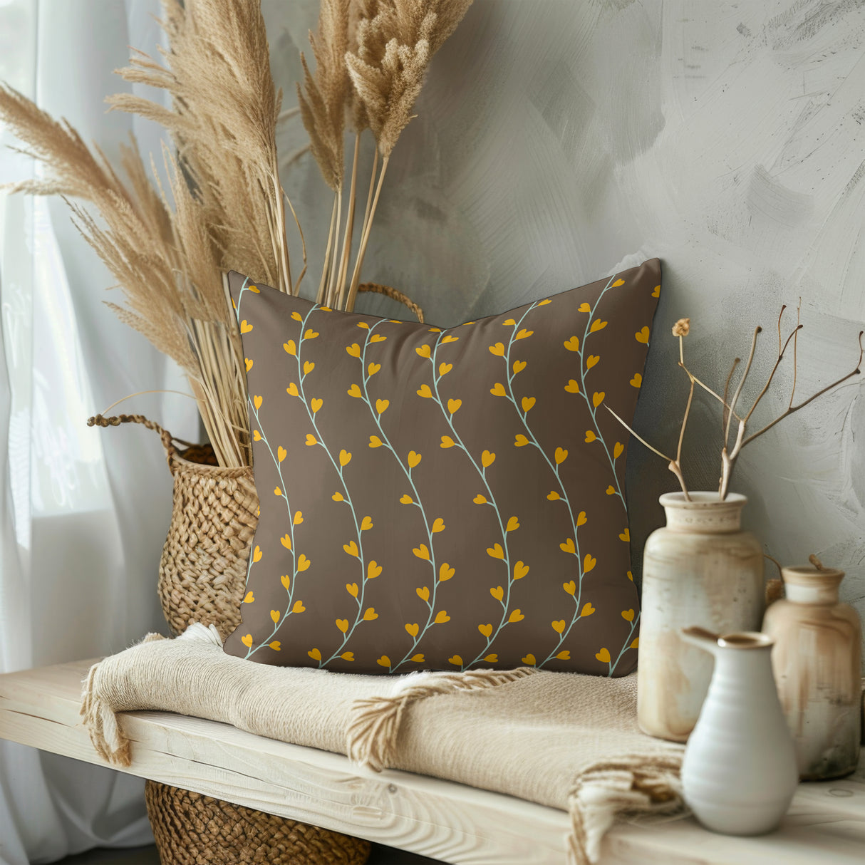 Golden Vine Elegance Square Pillow