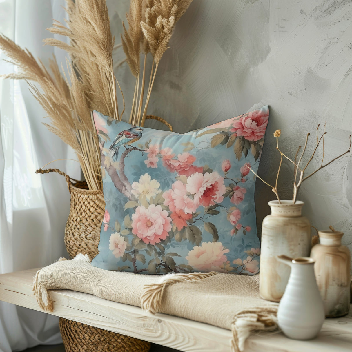 Chinoiserie Bloom Elegance Square Pillow