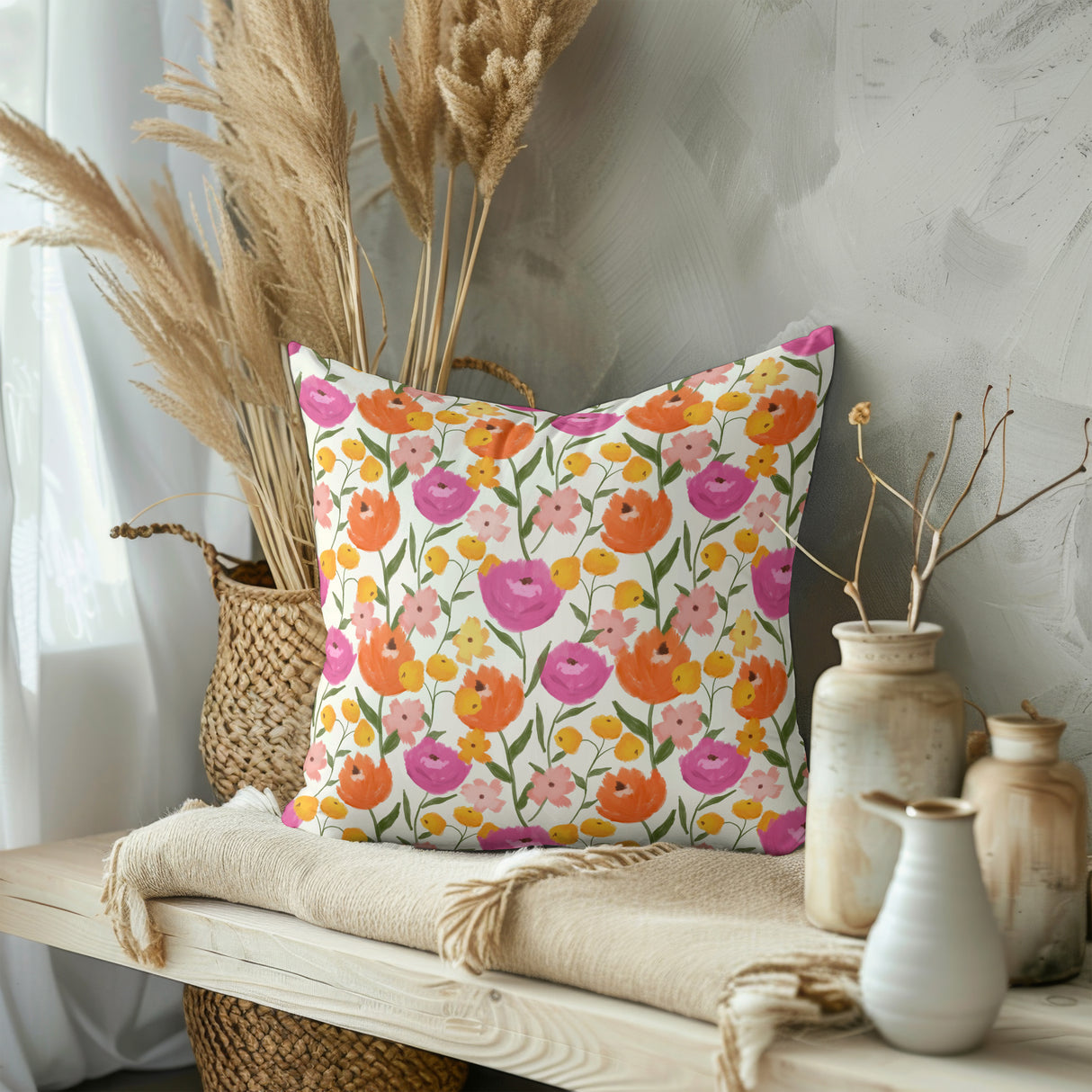 Vibrant Garden Bloom Square Pillow