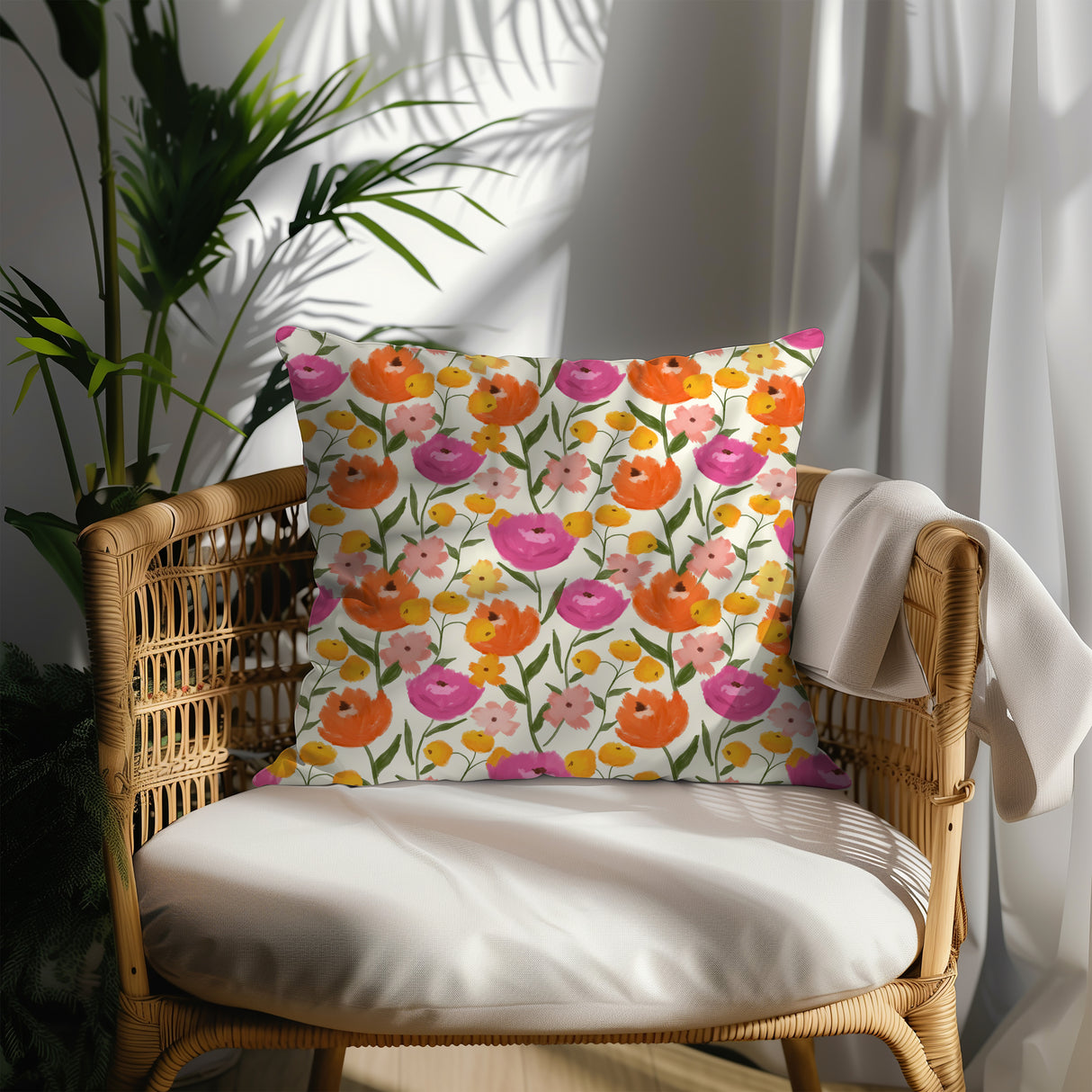 Vibrant Garden Bloom Square Pillow