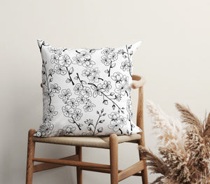 Monochrome Blossom Elegance Square Pillow