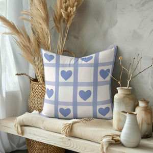 Checked Heart Charm Square Pillow