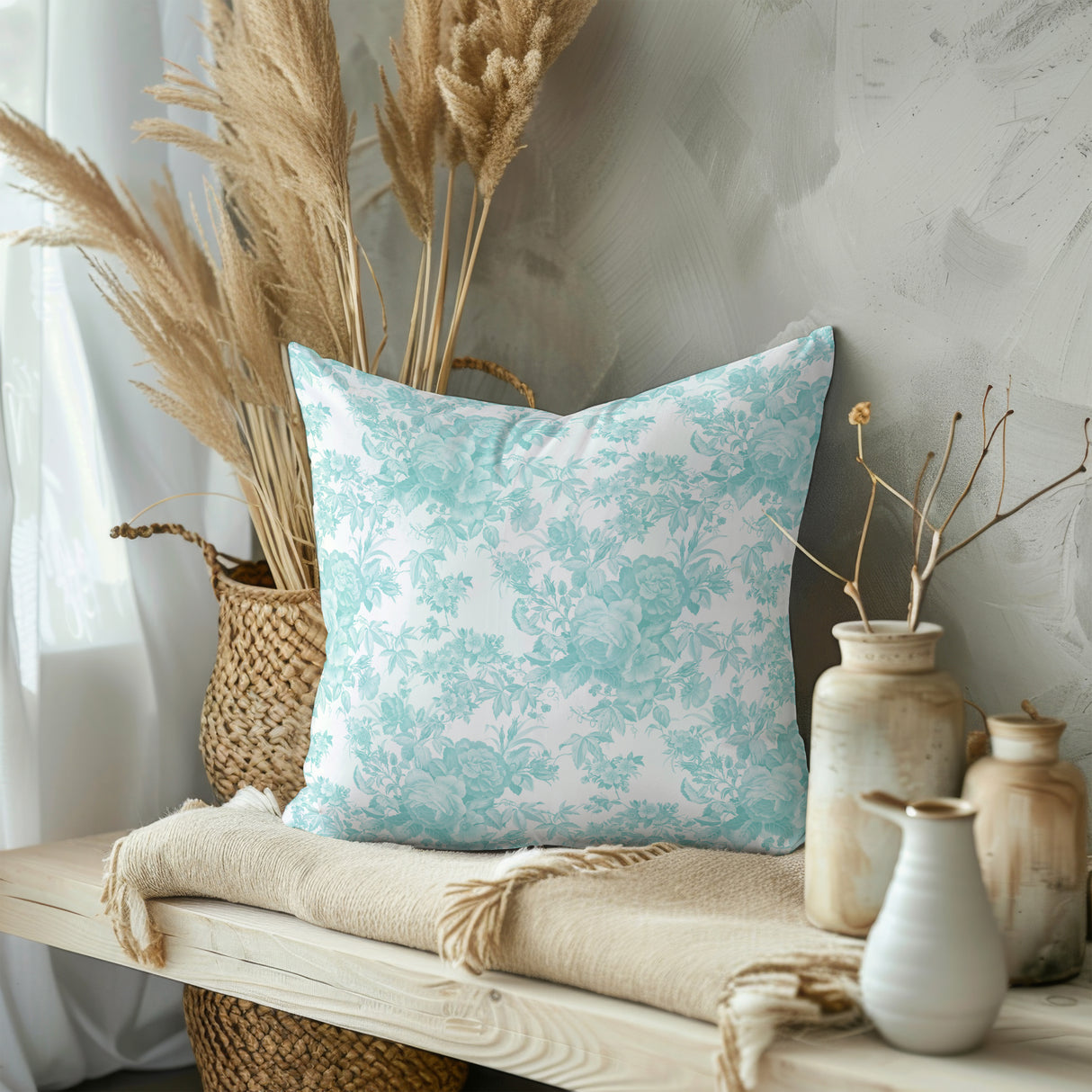 Serenity Floral Toile Square Pillow