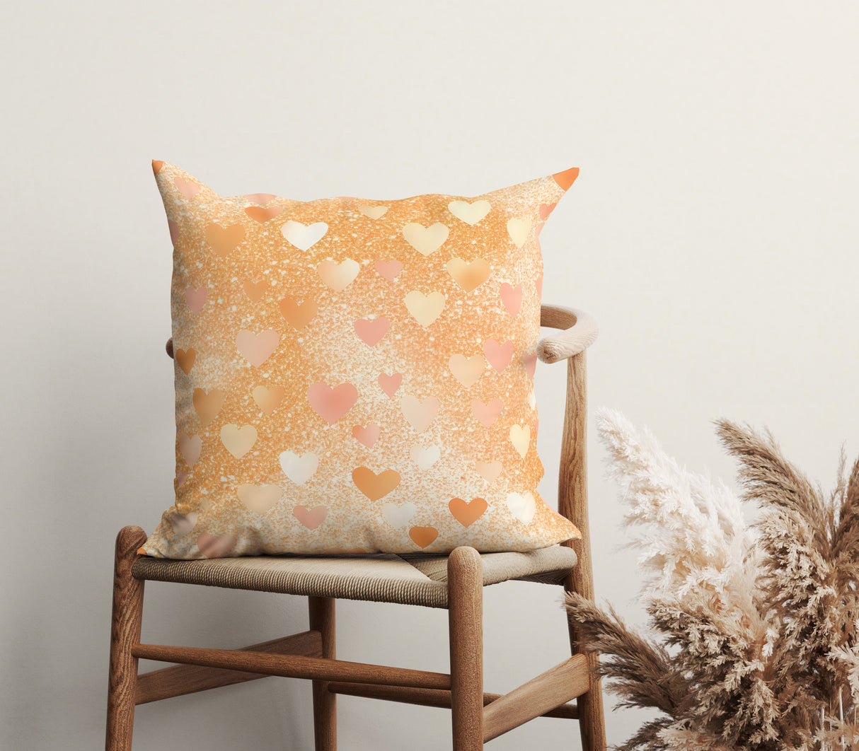 Golden Heart Glow Square Pillow