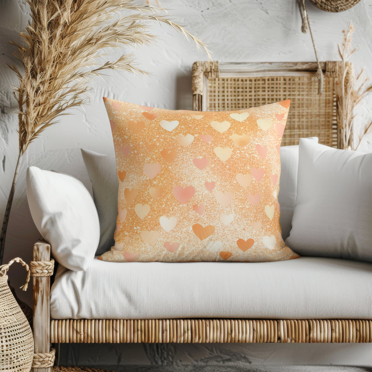 Golden Heart Glow Square Pillow