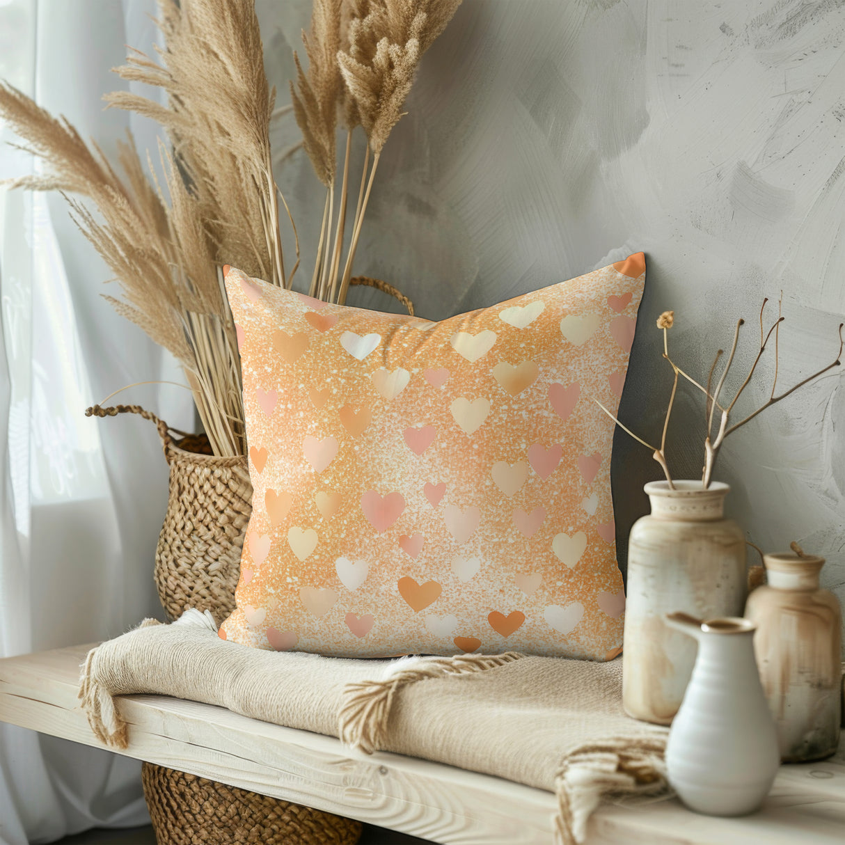 Golden Heart Glow Square Pillow