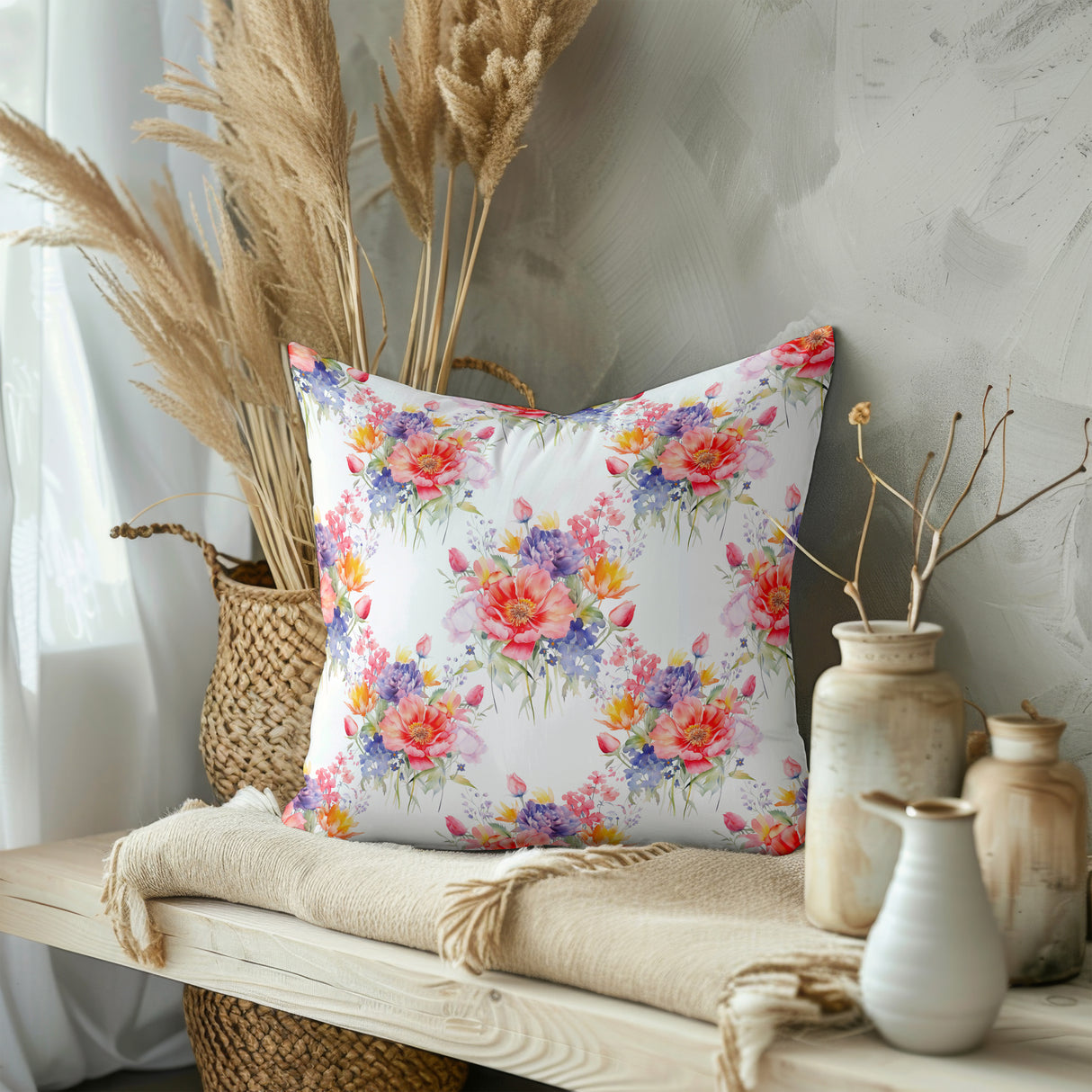 Blooming Garden Symphony Square Pillow