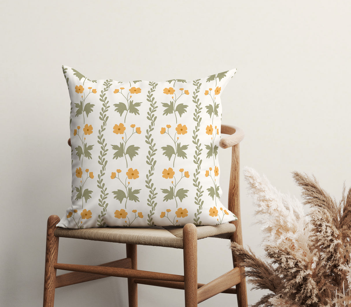 Golden Meadow Charm Square Pillow