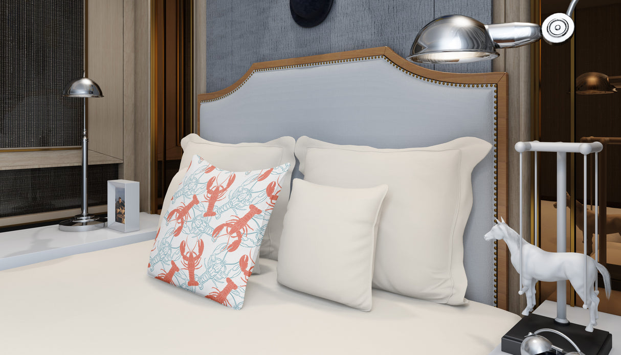 Coastal Lobster Sketch Square Pillow