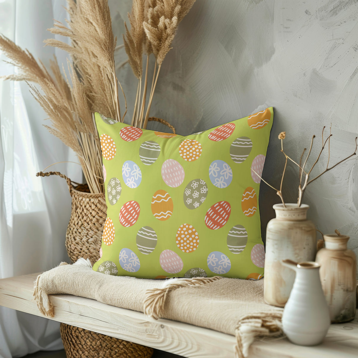 Easter Egg Meadow Square Pillow