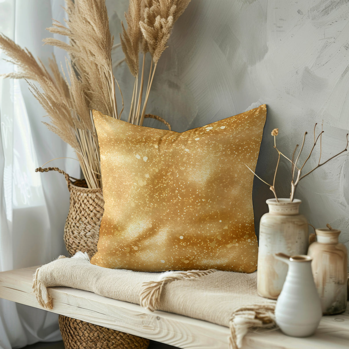 Golden Radiance Square Pillow