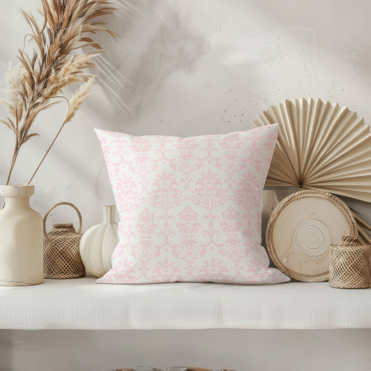 Blush Damask Elegance Square Pillow