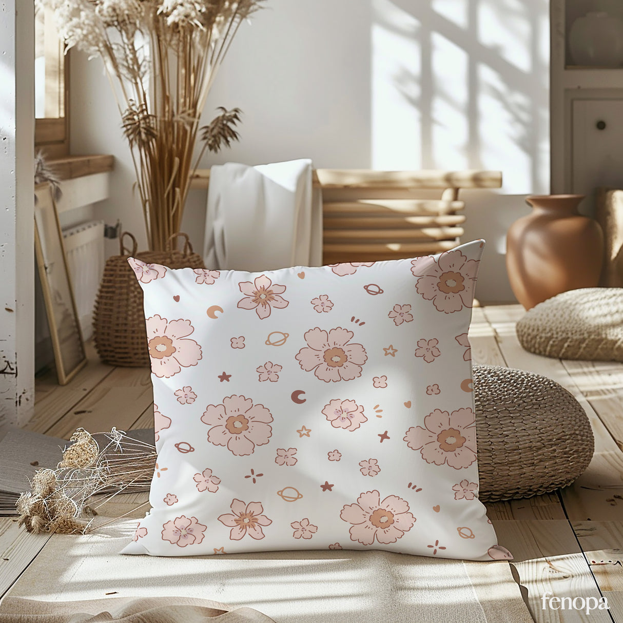 Cosmic Blossom Whimsy Square Pillow