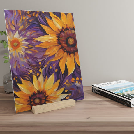 Boho Floral Waves Gallery Board with Oak Stand - Psychedelic Floral Collection