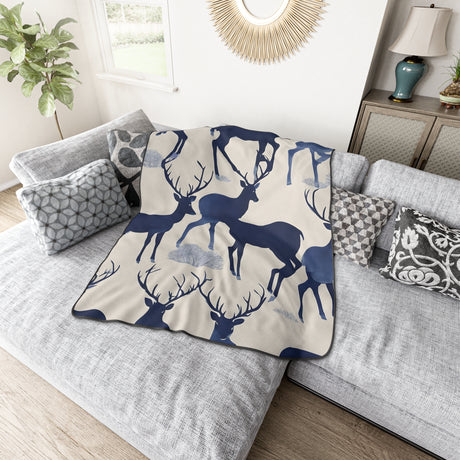 Serene Indigo Deer Polyester Blanket - Tranquil Deer Collection