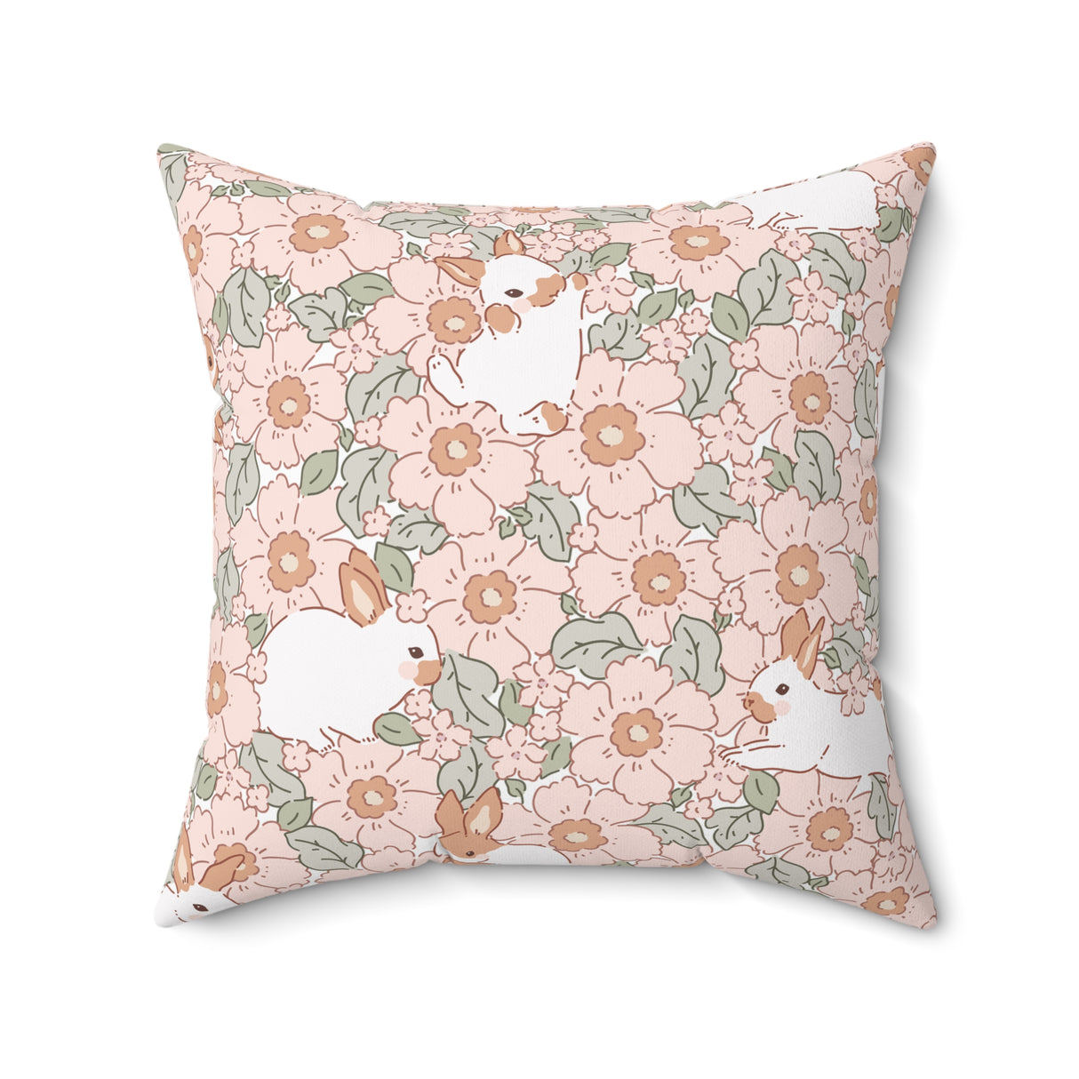 Whimsical Bunny Meadow Square Pillow