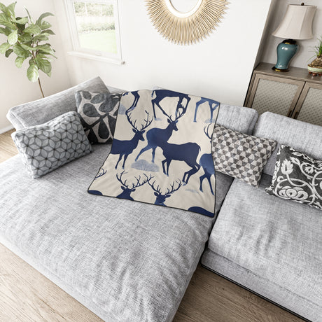 Serene Indigo Deer Polyester Blanket - Tranquil Deer Collection