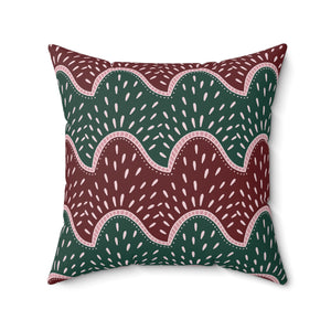 Burgundy and Emerald Wave Square Pillow