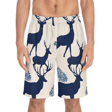 Majestic Indigo Antler Men's Board Shorts - Tranquil Deer Collection