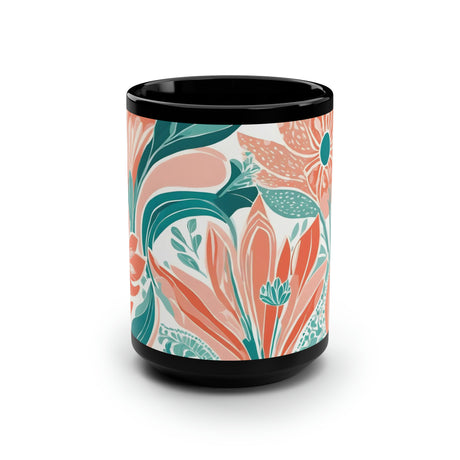 Sun-Kissed Coral & Teal Paisley Tulip Black Mug - Paisley Heart Collection