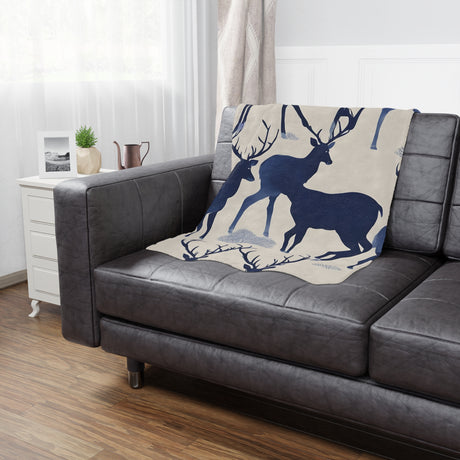 Serene Indigo Deer Minky Blanket - Tranquil Deer Collection